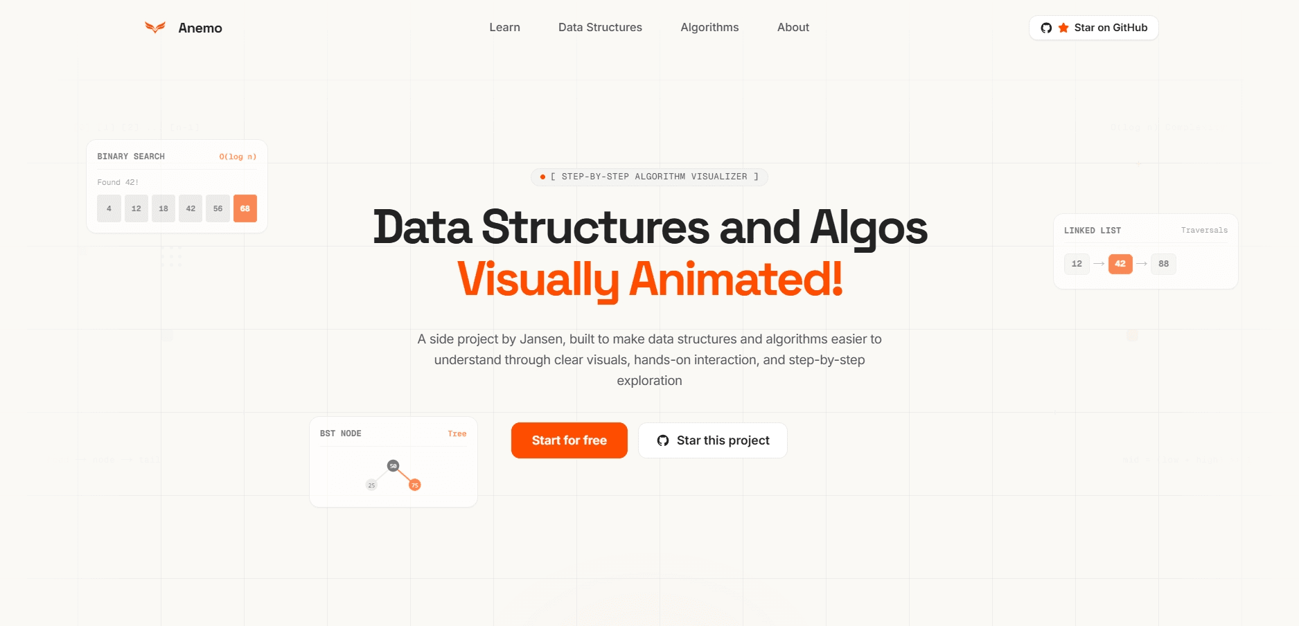 Anemo data structures and algorithms learning platform